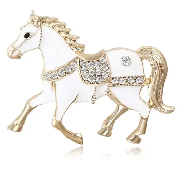 White and Gold Horse Brooch - Picture 5 of 5